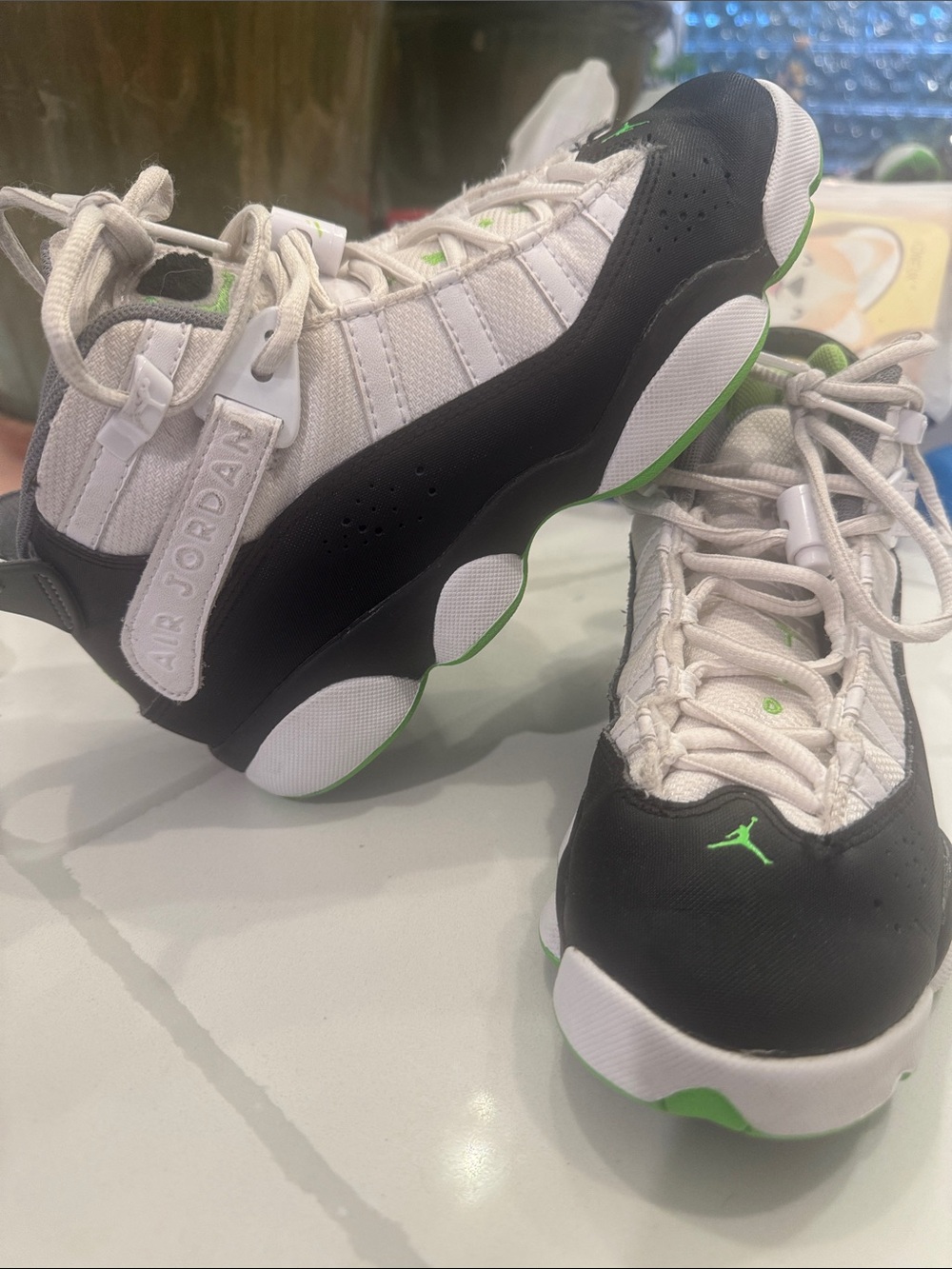 Jordan Kids Black, White & Green Low-Top Sneakers